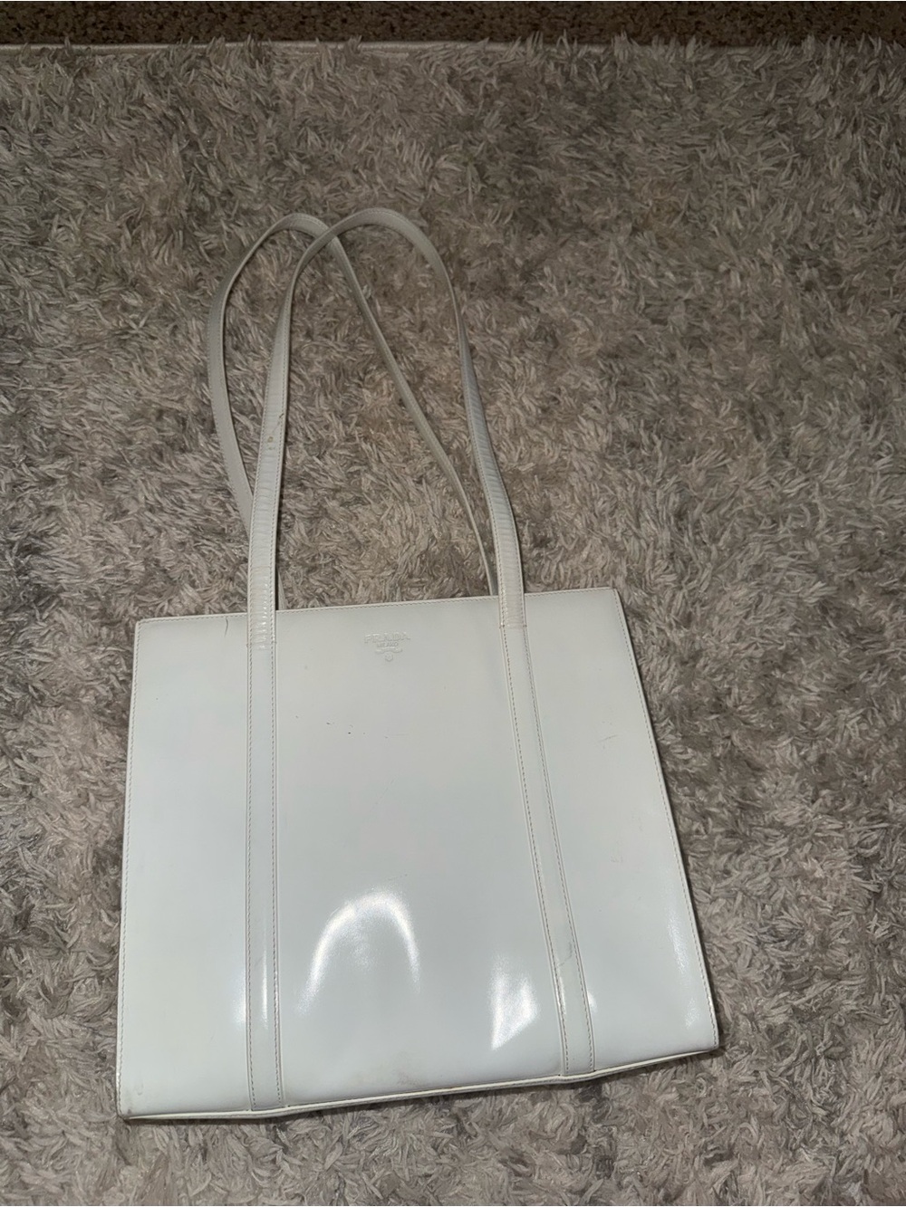 Prada White Patent Leather Tote with Dual Shoulder Straps